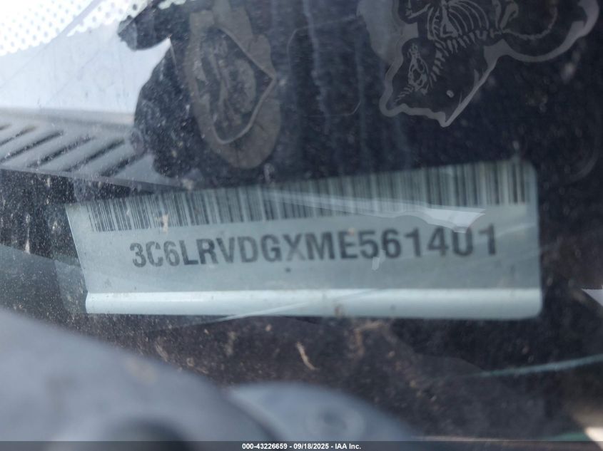 2021 Ram Promaster 2500 High Roof 159 Wb VIN: 3C6LRVDGXME561401 Lot: 43226659