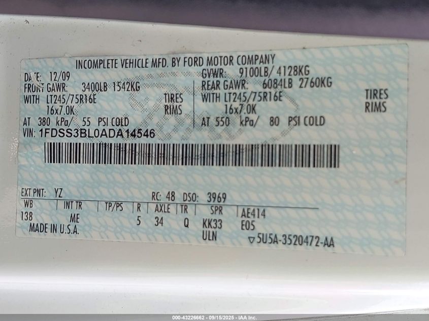 2010 Ford E-350 Super Duty Xl/Xlt VIN: 1FDSS3BL0ADA14546 Lot: 43226662