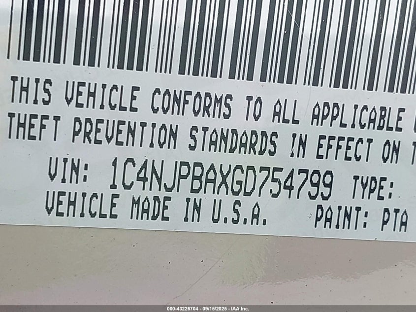 2016 JEEP PATRIOT SPORT - 1C4NJPBAXGD754799