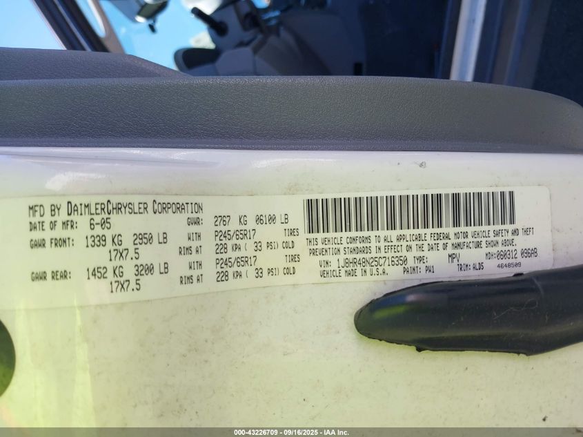 2005 Jeep Grand Cherokee Laredo VIN: 1J8HR48N25C716350 Lot: 43226709