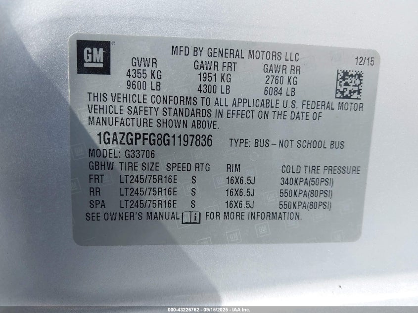 2016 CHEVROLET EXPRESS 3500 LT - 1GAZGPFG8G1197836