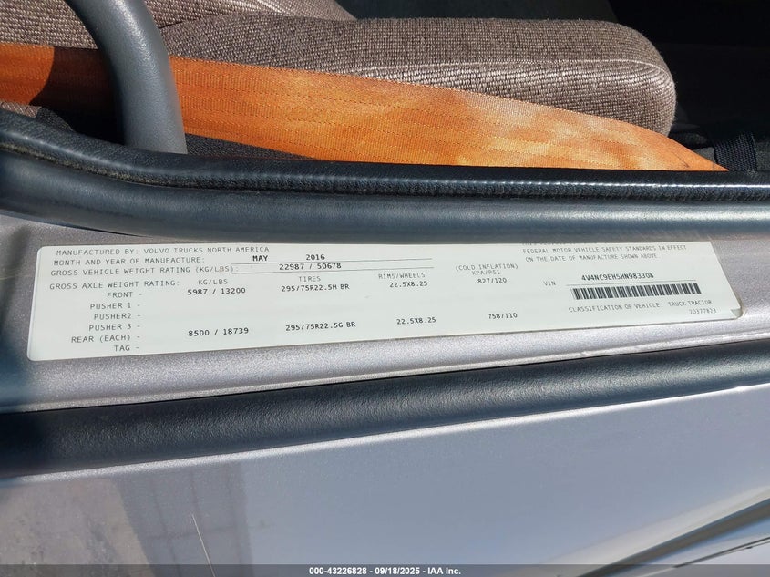 2017 Volvo Vnl VIN: 4V4NC9EH5HN983308 Lot: 43226828