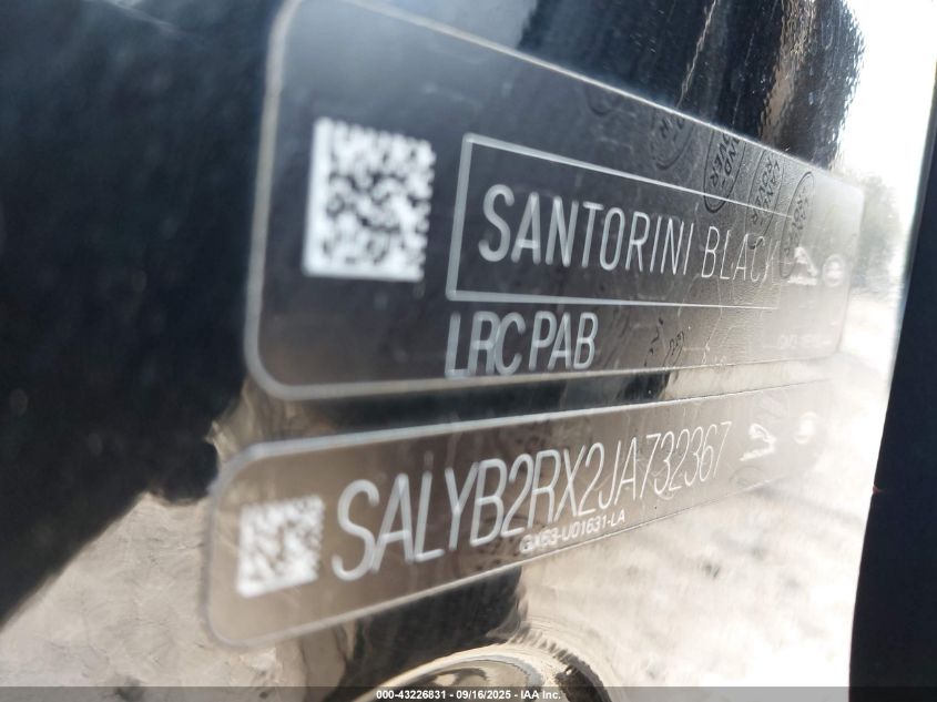 2018 Land Rover Range Rover Velar P250 S VIN: SALYB2RX2JA732367 Lot: 43226831