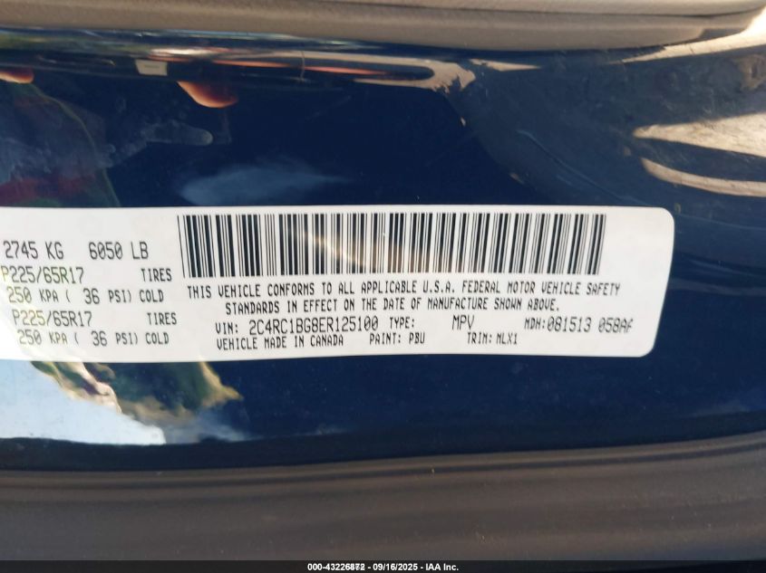 2014 Chrysler Town & Country Touring VIN: 2C4RC1BG8ER125100 Lot: 43226872