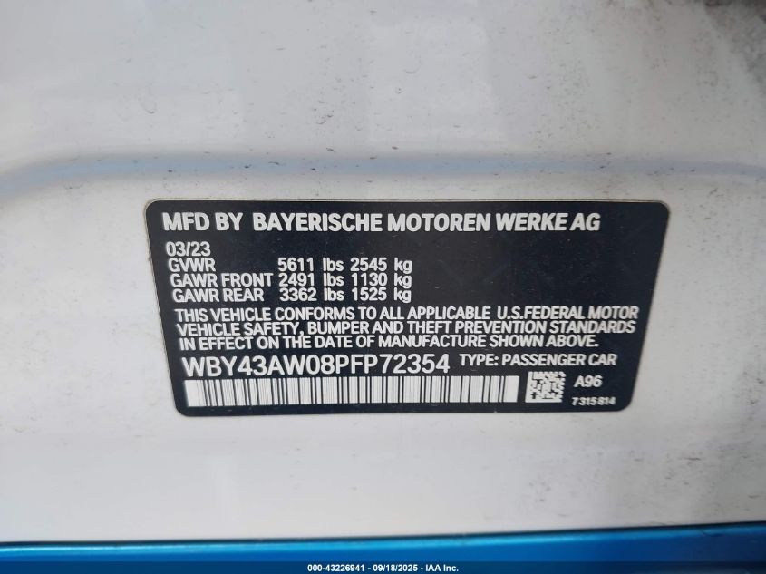 2023 BMW I4 Edrive35 VIN: WBY43AW08PFP72354 Lot: 43226941