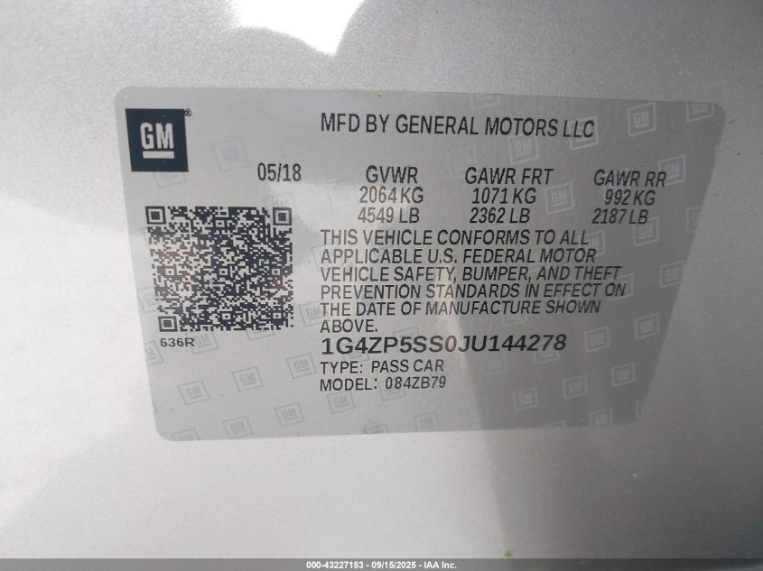 2018 Buick Lacrosse Essence VIN: 1G4ZP5SS0JU144278 Lot: 43227183