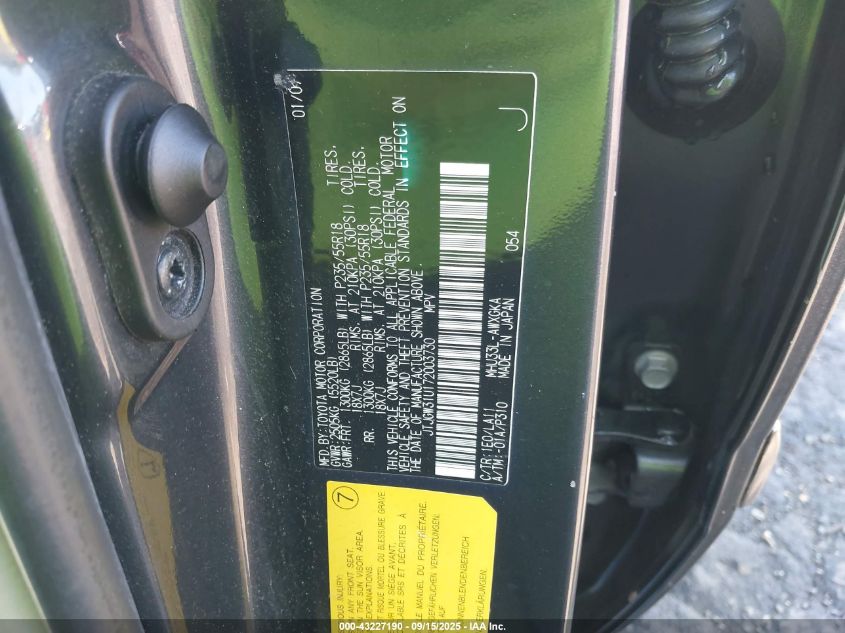 2007 Lexus Rx 400H VIN: JTJGW31U172003730 Lot: 43227190