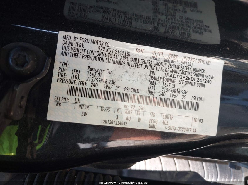 2013 FORD FOCUS SE - 1FADP3F28DL247249