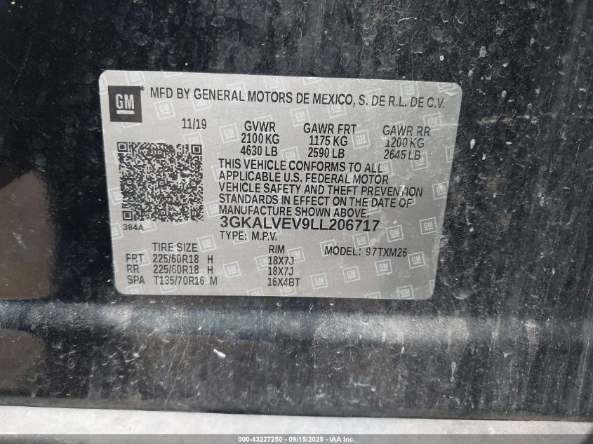 2020 GMC Terrain Awd Slt VIN: 3GKALVEV9LL206717 Lot: 43227250