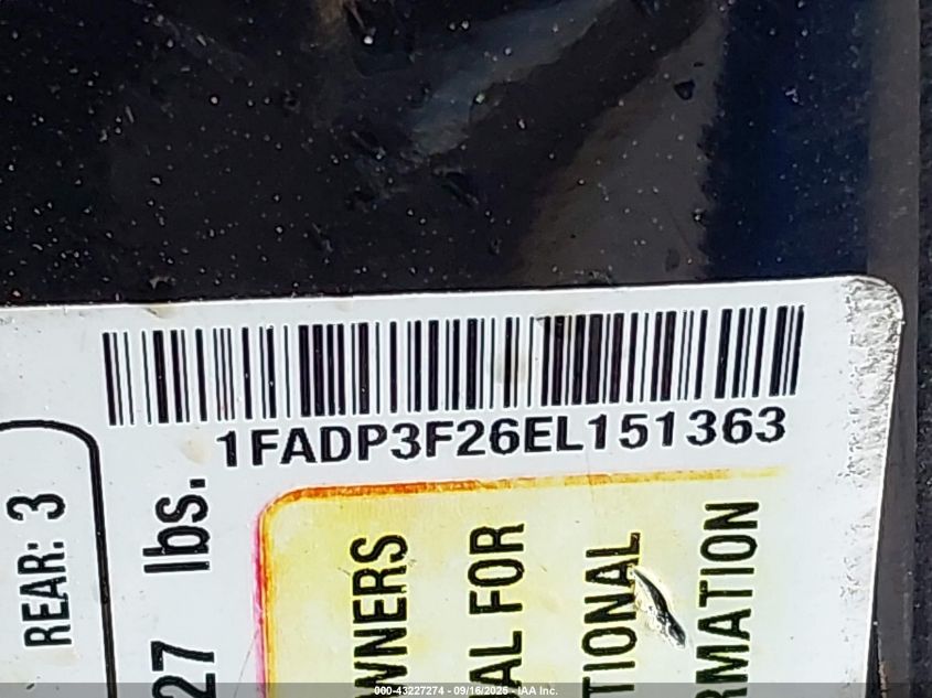 2014 Ford Focus Se VIN: 1FADP3F26EL151363 Lot: 43227274