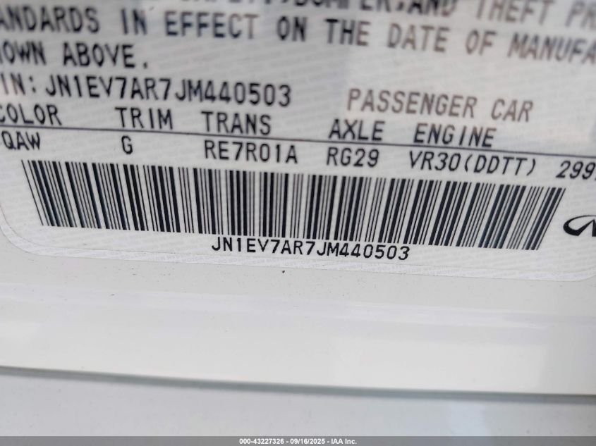 2018 Infiniti Q50 3.0T Luxe VIN: JN1EV7AR7JM440503 Lot: 43227326