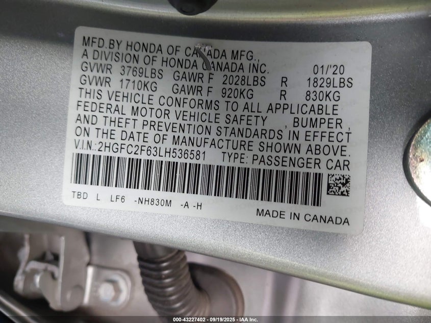 2020 HONDA CIVIC LX - 2HGFC2F63LH536581