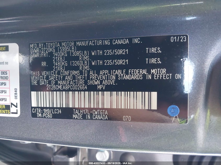 2023 Lexus Rx 500H F Sport Performance VIN: 2T2BCMEA8PC002664 Lot: 43227433