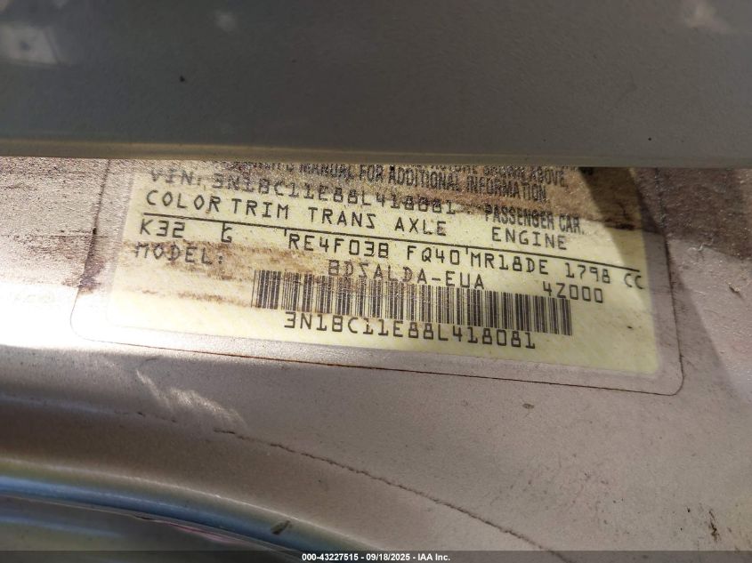 2007 Nissan Versa S/Sl VIN: 3N1BC11E77L418081 Lot: 43227515