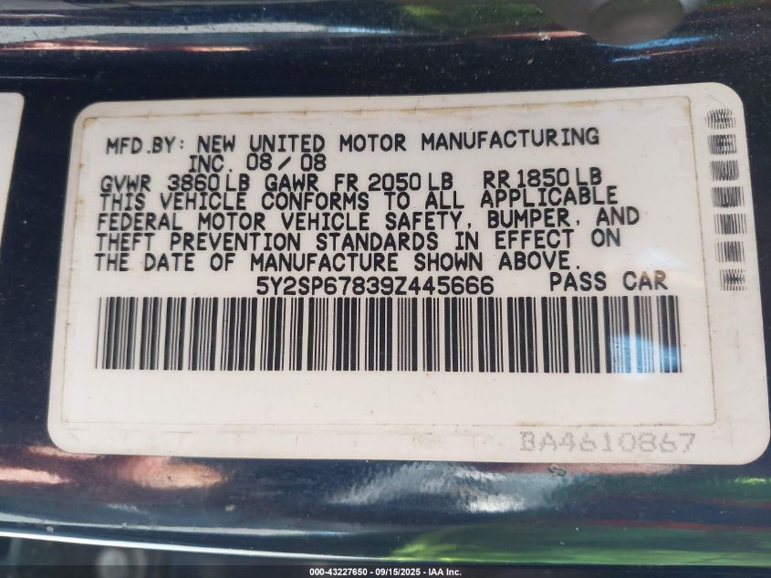 2009 Pontiac Vibe VIN: 5Y2SP67839Z445666 Lot: 43227650