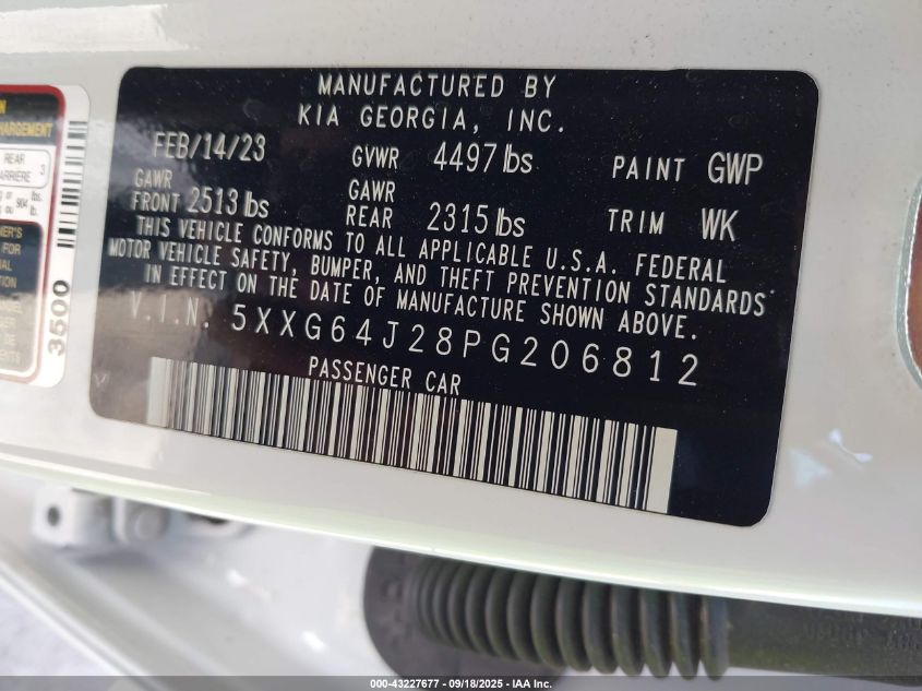 2023 Kia K5 Gt-Line VIN: 5XXG64J28PG206812 Lot: 43227677