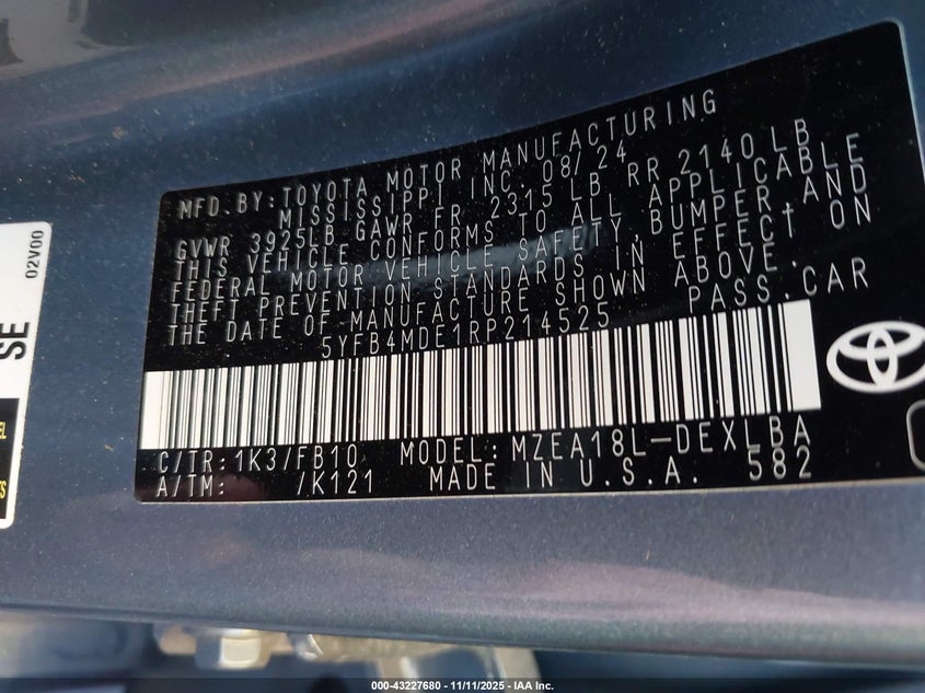5YFB4MDE1RP214525 2024 TOYOTA COROLLA photo no. 9