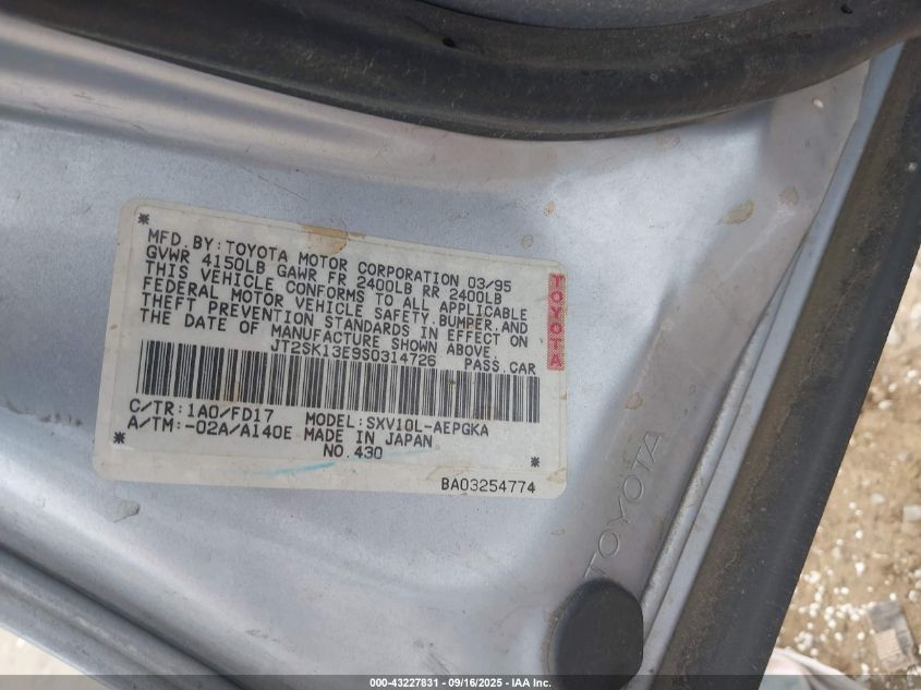 1995 Toyota Camry Xle VIN: JT2SK13E9S0314726 Lot: 43227831