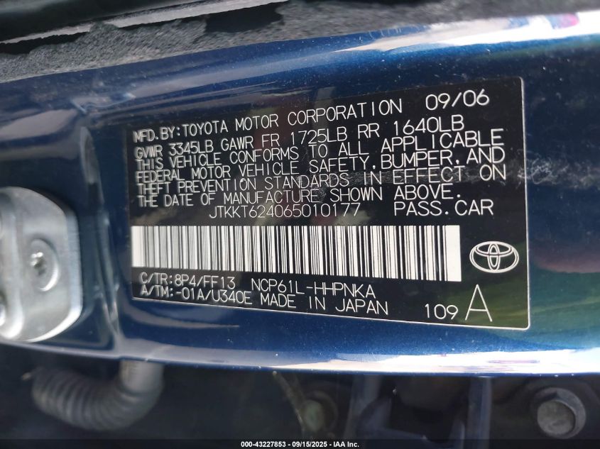 2006 Scion Xa VIN: JTKKT624065010177 Lot: 43227853