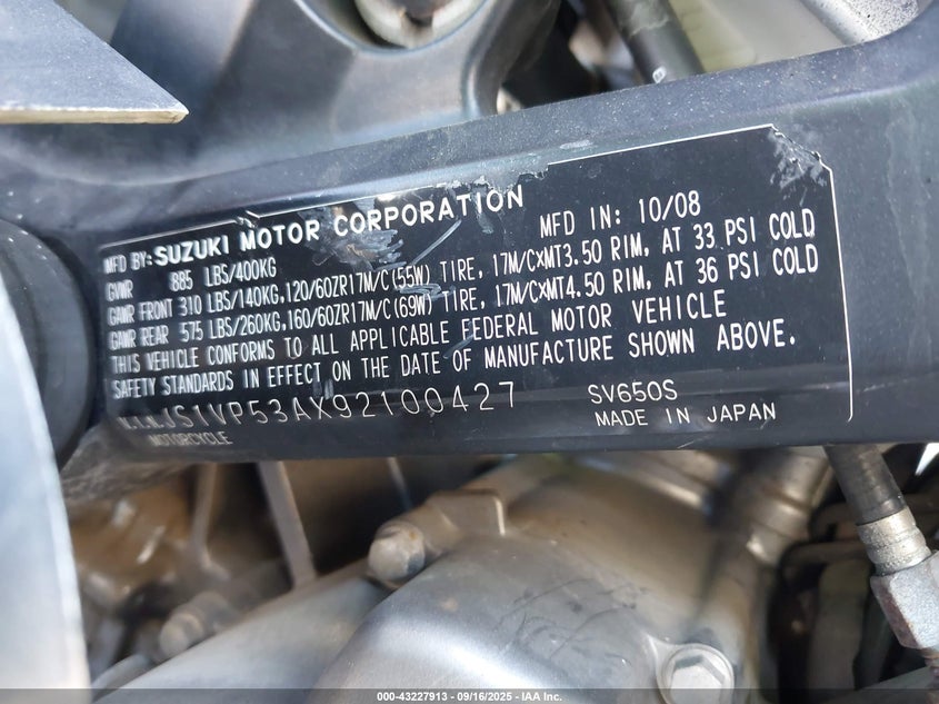 2009 SUZUKI SV650 - JS1VP53AX92100427