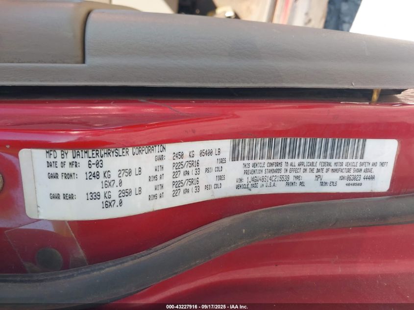 2004 Jeep Grand Cherokee Laredo VIN: 1J4GW48S14C215539 Lot: 43227916