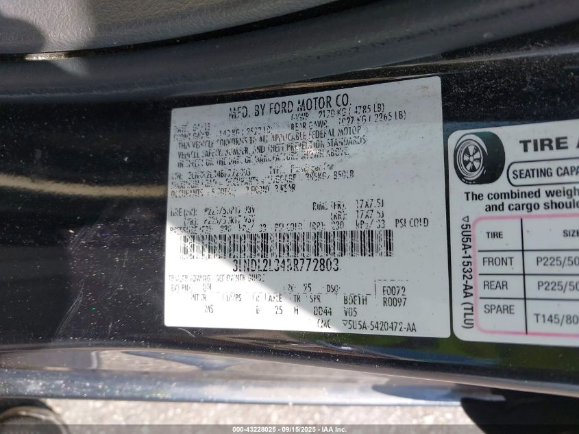 2011 Lincoln Mkz Hybrid VIN: 3LNDL2L34BR772803 Lot: 43228025