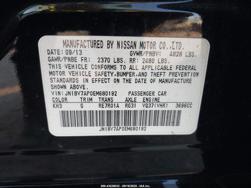 2014 INFINITI Q50 PREMIUM/SPORT - JN1BV7AP0EM680192