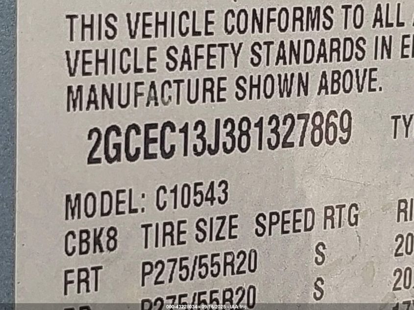 2008 Chevrolet Silverado 1500 Lt1 VIN: 2GCEC13J381327869 Lot: 43228034