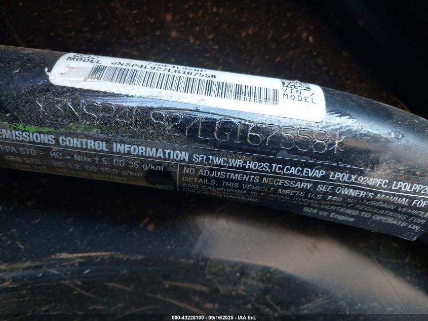 2020 Polaris Rzr Turbo S 4 VIN: 3NSP4L927LG167558 Lot: 43228100