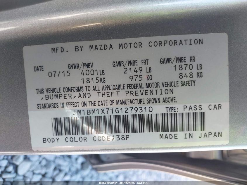 2016 Mazda Mazda3 I Grand Touring VIN: JM1BM1X71G1279310 Lot: 43228161