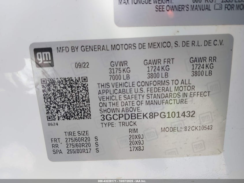 2023 Chevrolet Silverado 1500 4Wd Short Bed Custom VIN: 3GCPDBEK8PG101432 Lot: 43228171