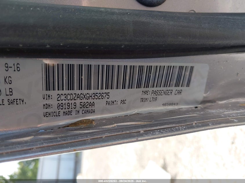 2016 Dodge Challenger Sxt VIN: 2C3CDZAGXGH352675 Lot: 43228253