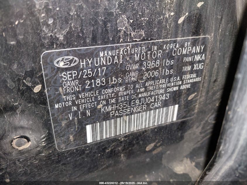 2018 Hyundai Elantra Gt VIN: KMHH35LE9JU041943 Lot: 43228312