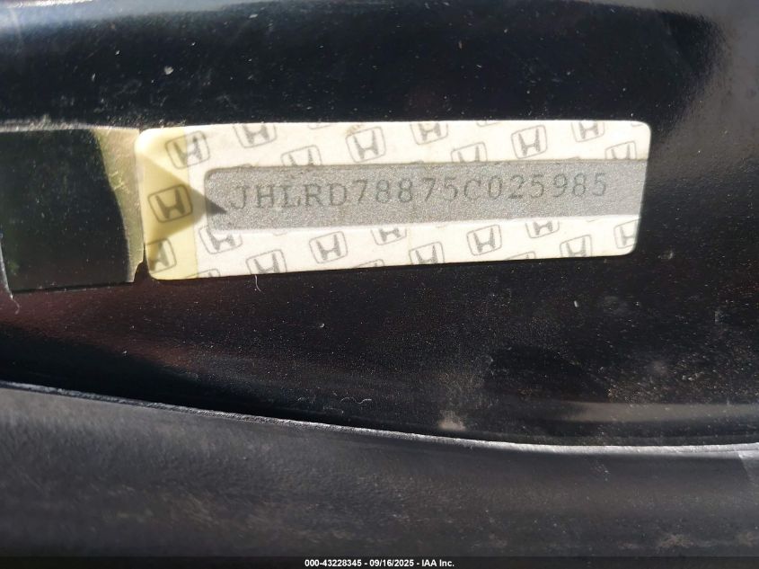 2005 Honda Cr-V Ex VIN: JHLRD78875C025985 Lot: 43228345