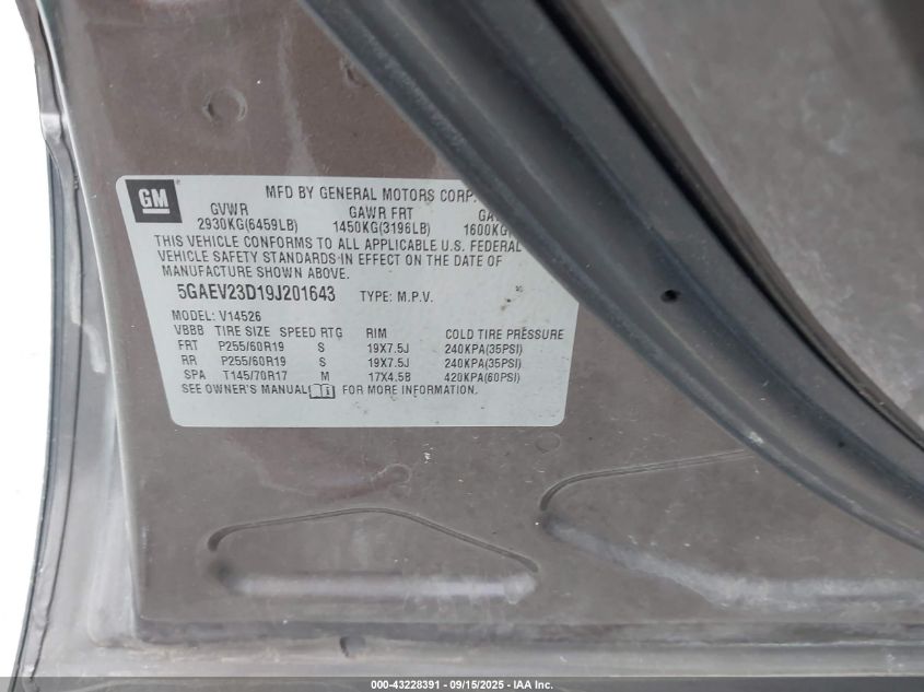 2009 Buick Enclave Cxl VIN: 5GAEV23D19J201643 Lot: 43228391