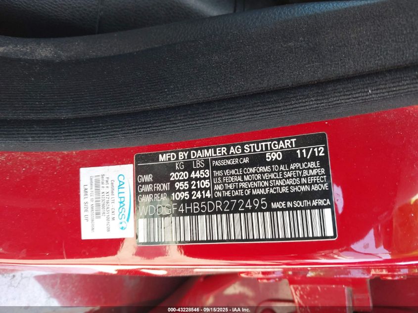 2013 Mercedes-Benz C 250 Sport VIN: WDDGF4HB5DR272495 Lot: 43228546