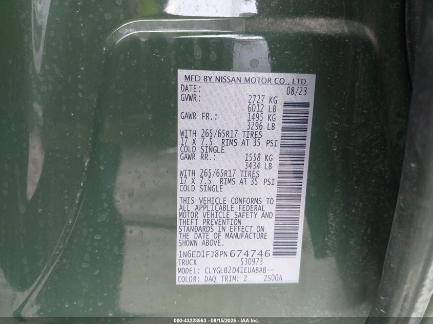 2023 NISSAN FRONTIER LONG BED SV 4X2 1N6ED1FJ8PN674746