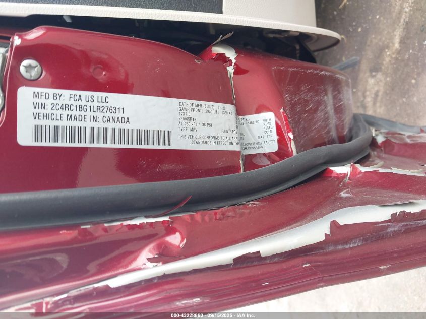 2020 Chrysler Pacifica Touring L VIN: 2C4RC1BG1LR276311 Lot: 43228660