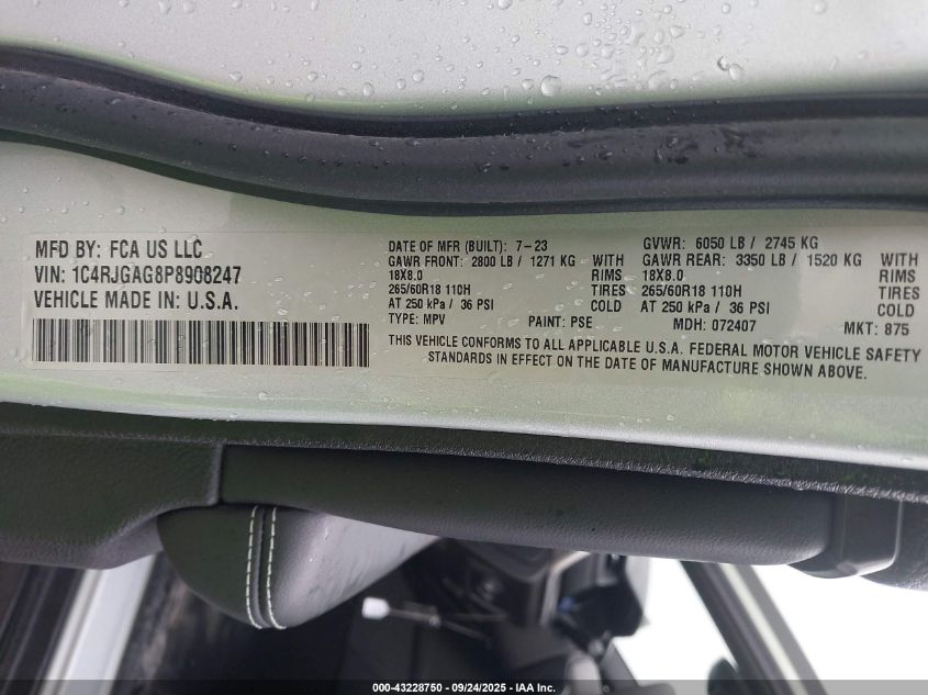 2023 Jeep Grand Cherokee Altitude 4X2 VIN: 1C4RJGAG8P8908247 Lot: 43228750