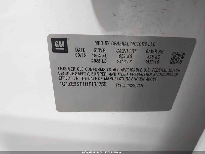 2017 CHEVROLET MALIBU 1LT - 1G1ZE5ST1HF130755