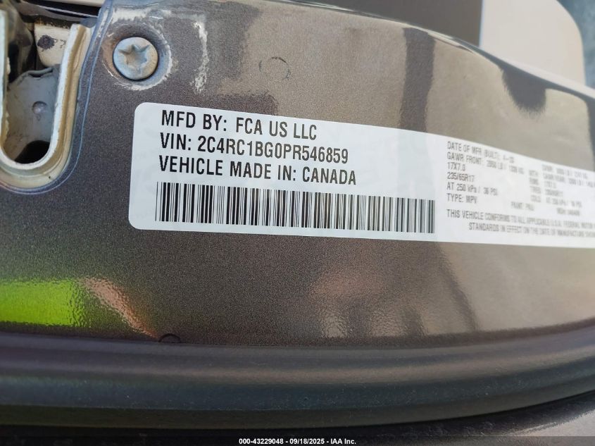 2023 Chrysler Pacifica Touring L VIN: 2C4RC1BG0PR546859 Lot: 43229048