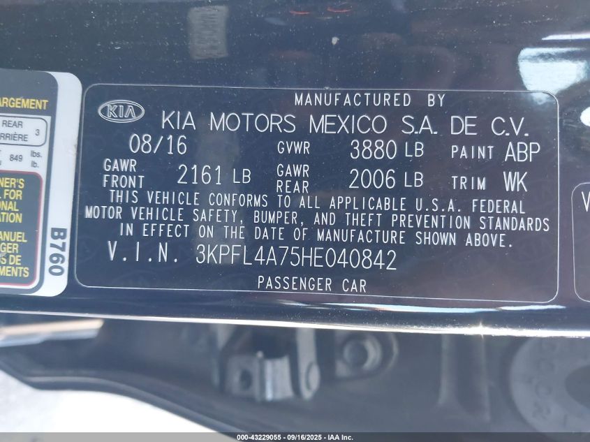 2017 Kia Forte Lx VIN: 3KPFL4A75HE040842 Lot: 43229055