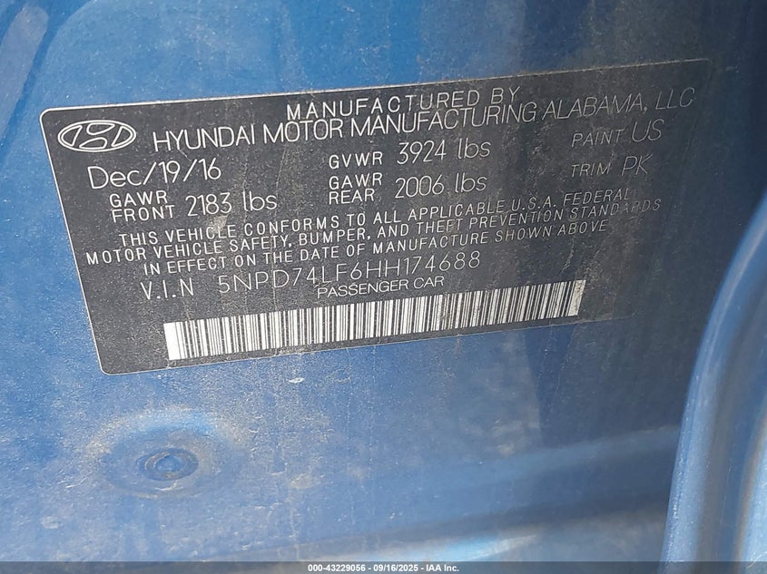 2017 HYUNDAI ELANTRA SE - 5NPD74LF6HH174688