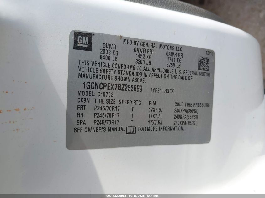 2011 Chevrolet Silverado 1500 Work Truck VIN: 1GCNCPEX7BZ253889 Lot: 43229064