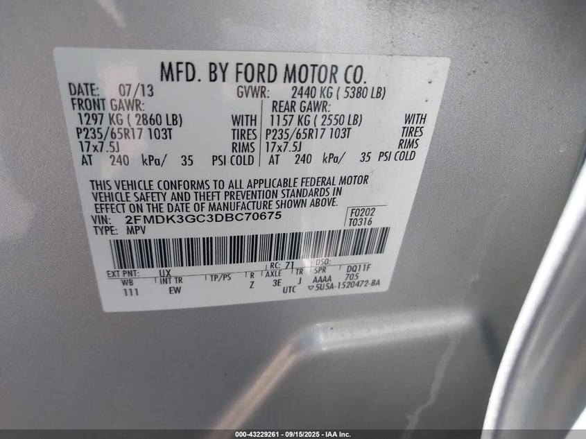 2013 FORD EDGE SE - 2FMDK3GC3DBC70675