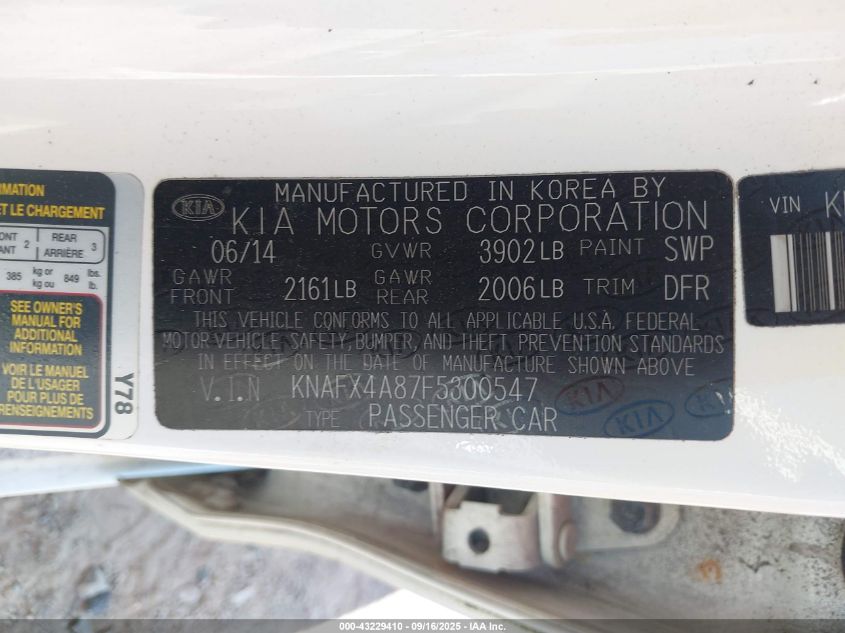 2015 Kia Forte Ex VIN: KNAFX4A87F5300547 Lot: 43229410