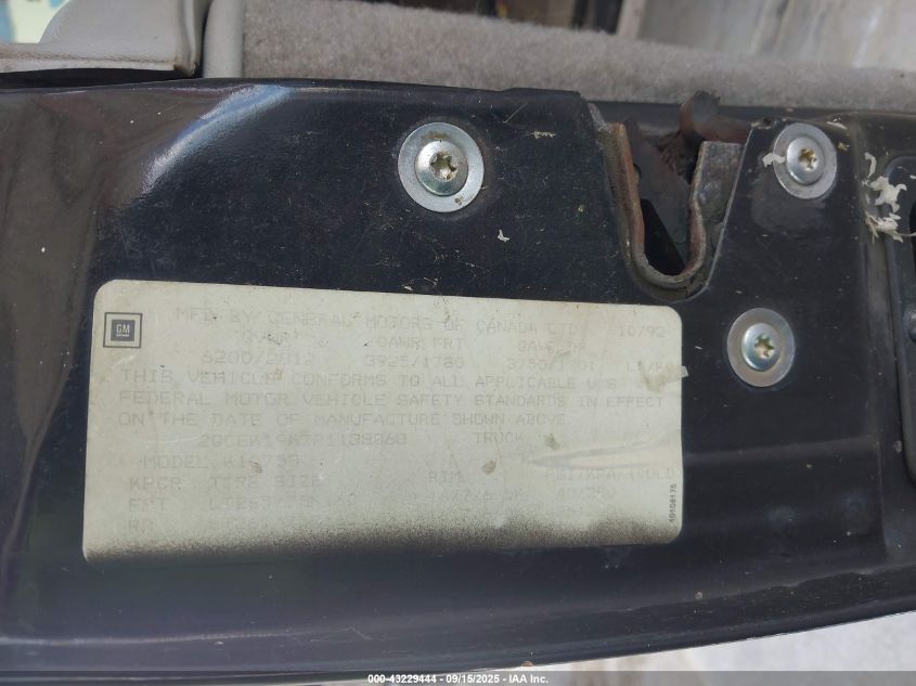 1993 Chevrolet Gmt-400 K1500 VIN: 2GCEK19K7P1138868 Lot: 43229444