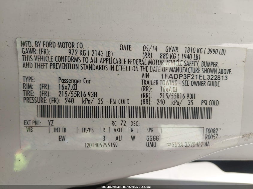 2014 FORD FOCUS SE - 1FADP3F21EL322813