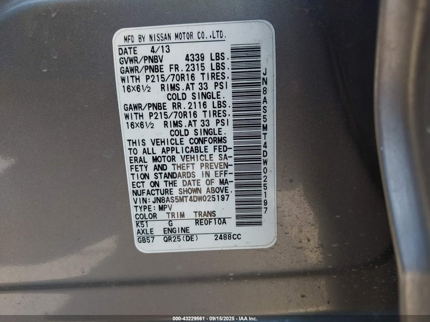 2013 NISSAN ROGUE S - JN8AS5MT4DW025197
