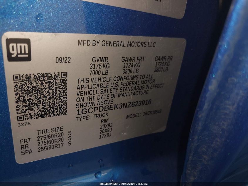2022 Chevrolet Silverado 1500 4Wd Short Bed Custom VIN: 1GCPDBEK3NZ623916 Lot: 43229568